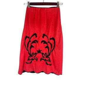 Vintage Floral Slip Skirt Red S Festive Sexy Feminine Chic Retro Pin Up Mod 60s